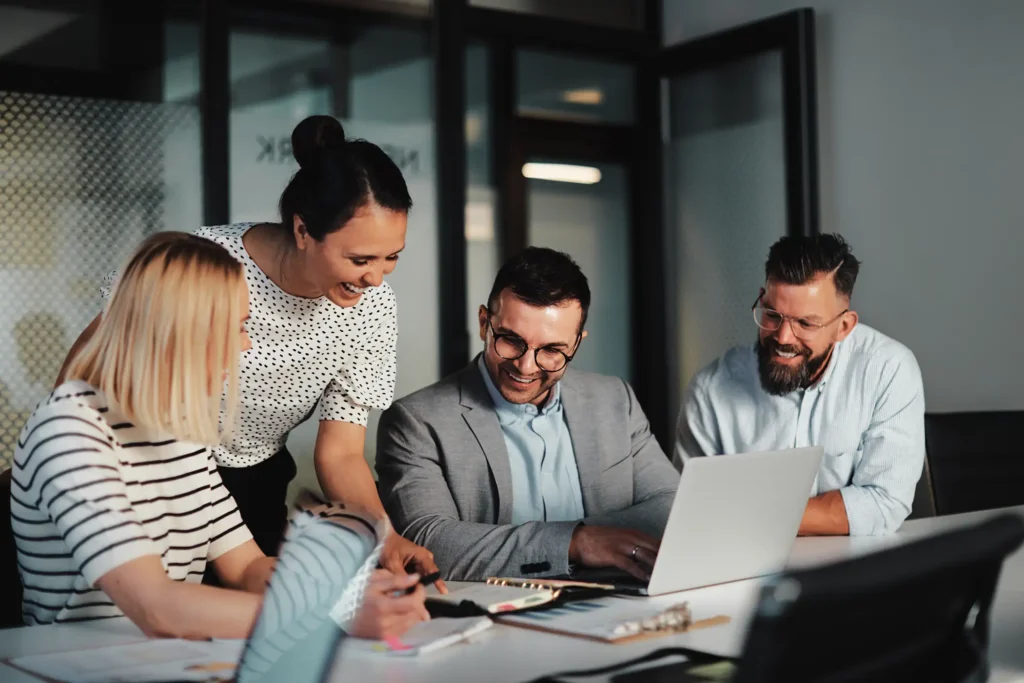 Smiling businesspeople having a meeting