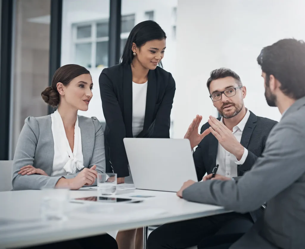 Business, accountant and office on strategy, report and meeting