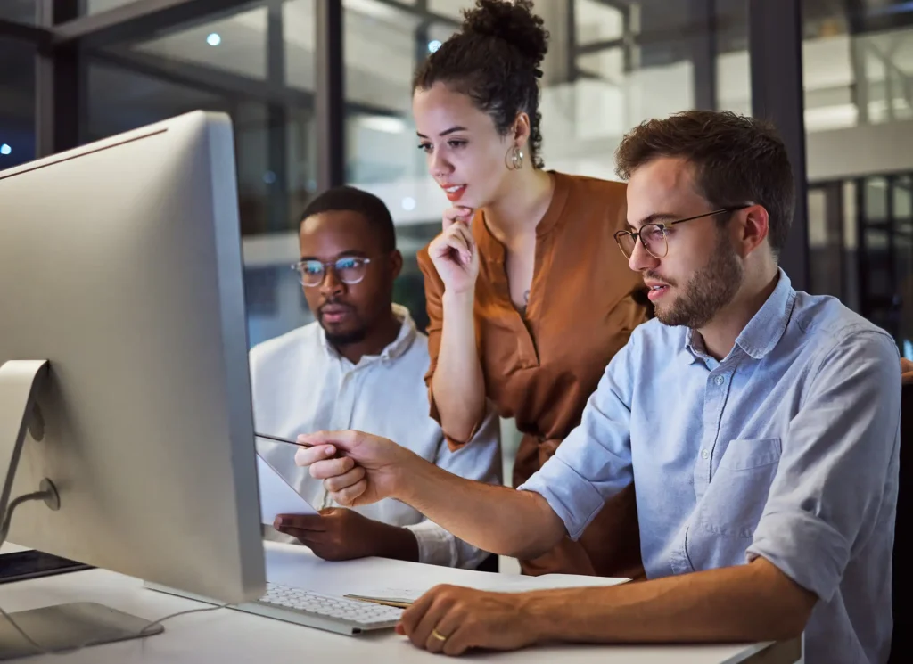 teamwork and meeting at desk